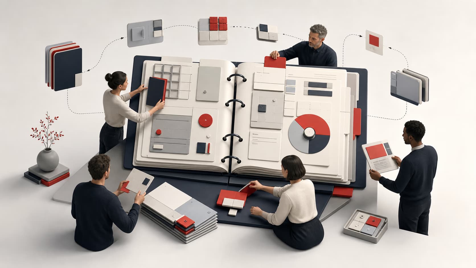 Ein Team pflegt gemeinsam ein modulares digitales Unternehmenshandbuch und seine verbundenen Wissensbausteine.